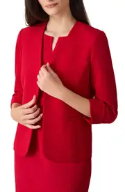 KASPER Rolled Cuff Knit Blazer in Fire Red at Nordstrom, Size 6