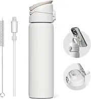 RhinoShield AquaStand 23 oz Stainless Steel Insulated Water Bottle with Straw Lid, MagSafe Compatible Handle, Tripod, Leak Proof - White