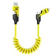 [4in1] ZUSLAB 65W Lightning Coiled Cable Fast Charging for Apple iPhone 14 13 12 Pro Max Plus Mini Charger Cord 1.5M - Yellow
