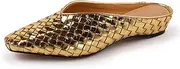 [LUXMUWA] Woven Mules for Women Metallic Leather Slides Ladies Trendy Comfortable Square Toe Hidden Wedge Heels