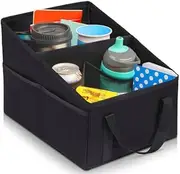 DACUAN Passenger Seat Organize, Car Seat Organizer, Collapsible Small Car Seat Storage Organizer for Console Front or Back, Automotive Backseat Organizer with Belt 4 Cup Holders