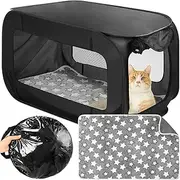 Briwooody 37 Inch Portable Cat Dog Crate Pop Open Cat Kennel Indoor Outdoor Cat Bed Carrier Waterproof Pet Travel Crate with Mat Liner for Large Cat Medium Puppy Car Seat Travel Camping (Black)