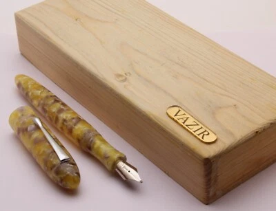 Vazir Yellow & Gray Crushed Ice Handmade Acrylic Fountain Pen New In Box