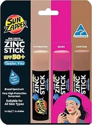 Sun Zapper SPF 50+ Zinc Stick Mineral Sunscreen 36 g (Pack of 3) BEAUTY Light Skin Tone, Pink, Medium/Dark Skin Tone