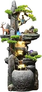 Water Fountain Outdoor Water Fountain Indoor - Floor Standing Fountain with Jar Small Feng Shui Zen Waterfall Fountain W/LED Light & Soothing Sounds for Office Home Decor Outdoor Fountain