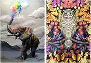 DIY 5D Full Drill Diamond Painting Set Decorating Cabinet Table Stickers Crystal Rhinestone Diamond Embroidery Paintings Pictures for Owl and Elephant,2Pack