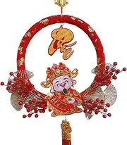 Xasbseulk God of Wealth Wreath,Vietnamese New Year Front Door Decor | Shaking-Head Wall Mount Lucky Pendant, Fortune Bringing Pendant for Workplace Home
