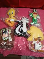 FIVE - Vintage Looney Tunes Vinyl Window Hangers Speedy Tweety Frog Taz Pepe