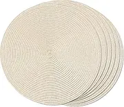 Round Braided Placemats Set of 6 Table Mats for Dining Tables Woven Washable Non-Slip Place mats 15 inch for Table Decor Place Mat Round Table Mats for Wedding Birthday (Ivory)