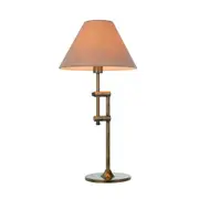 Manela Classic Metal Table Lamp Tan Fabric Shade Brass Frame.