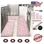Elegant 3-Piece Non-Slip Kitchen Rugs Set - Machine Washable and Stain Resistant