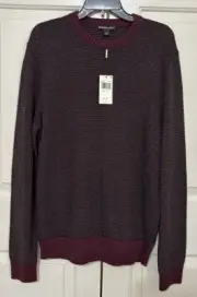 NWT Michael Kors size L Cordovan maroon Multicolor long sleeve Sweater mens $178