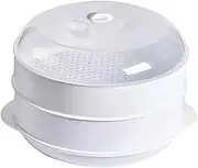 Microwave Food Steamer, 2 Tier Design with Vented Lid,Vegetable Microwave Steamer Food，dumpling Steamer，safe and Easy to Clean Refrigerator White