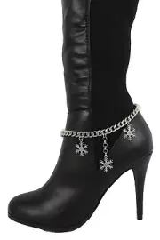 Women Boot Bracelet Silver Metal Chain Shoe Bling Snow Flakes Charm Christmas