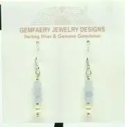 Sterling Silver Faceted Natural CHALCEDONY Tiny Dangle Earrings...Handmade USA