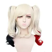 Ponytail Wig Harley Quinn Cosplay Wigs Women's With 2 Ponytails 12 inch Heat Resistant Fiber Curly Multi-color Adults' Anime Wig Carnival Wig