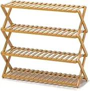 Foldable Bamboo Shoe Rack Multifunctional Free Standing Shoe Shelf Installation-Free Shoe Rack for Entryway (Color : Green, Size : Small)