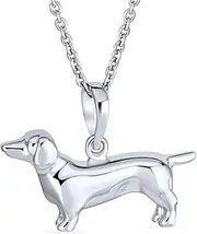 [Bling Jewelry] Animal Lover Best Friend Pink Black CZ Accent Pave Poodle Dachshund Puppy Dog Pendant Necklace Women Teen .925 Sterling Silver