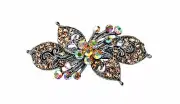 Antique silver hair barrette with complimenting color small rhinestones - Topaz