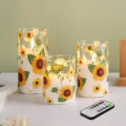 Eywamage Sunflower Flameless Candles in Glass Jars, Flickering Battery LED Pi...