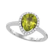14k White Gold Pear Peridot Diamond Teardrop Solitaire Ring 2 Cttw