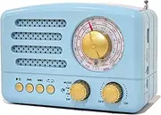 Retro Radio Good AM FM SW Radio Portable DSP Receiver Battery Operated MP3 Player Multimedia Speaker Support TF Card USB AUX Play Suitable for Home and Elderly (Blue)