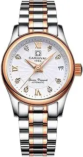 [carlien] Automatic Casual Stainless Steel Watches Diamonds Luminous Pointer Date Women's Waterproof Wristwatches, White, 26mm, Fashion