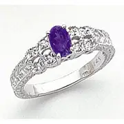 Solid 14k White Gold 6x4mm Oval Tsavorite AA Simulated CZ Ring