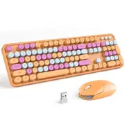 Wireless Keyboard and Mouse Combo Orange Retro Keyboard with Round Keycaps 2....