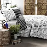 Lush Decor Charcoal King Monique 3 Piece Reversible Print Pattern Quilt Set