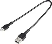 StarTech.com 12inch (30cm) Durable Black USB-A to Lightning Cable - Heavy Duty Rugged Aramid Fiber USB Type A to Lightning Charger/Sync Power Cord - Apple MFi Certified iPad/iPhone 12 (RUSBLTMM30CMB)
