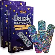 Glitter Bandage for Kids - (200 Count Box) Self Adhesive Bandage Strips with Colorful Glitter Design and Latex Free Individually Wrapped Strips for First Aid, Wound Care, Minor Cuts, Scrapes