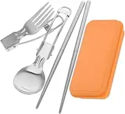HEALEEP Dual Spoon Fork Chopsticks Utensil Set Portable Reusable Silverware for Lunch Box Silverware Case for