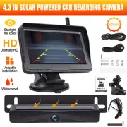 Wireless 4.3" Monitor Solar Au License Plate Backup Camera Car Reverse Rear View