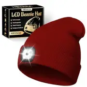Unisex LED Beanie with Light, Rechargeable Headlamp Hat, Gifts for Red