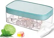 Ice Cube Tray with Lid and Bin, 28 pcs Ice Trays for Freezer, Food Grade Plastic Ice Cube Mold, Easy Release & Stackable Ice Contrainer with Ice Scoop, for Drinks, Cocktail and Food Fresh (Blue)