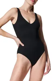 SPANX® Piqué Shaping One-Piece Swimsuit in Very Black at Nordstrom, Size Medium