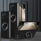 For Samsung Z Fold 6 5 4 3 Magnetic Ring Stand Carbon Fiber Texture Hard Case