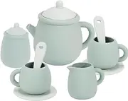 11 Piece Silicone Toy Tea Set - Teapot, Teacups & Saucers, Spoons, Sugar and Milk Jug - Pretend Play for Babies and Toddlers (Green)