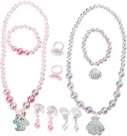 TOVINANNA Girls Jewelry Set Unicorn Shell Necklace Bracelet Fashion Boys and Girls Necklace Bracelet Earring Ring Set