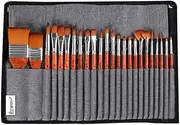 24-Piece Professional Paint Brush Set for Acrylic, Oil & Face Painting - Includes Wide Flat, Filbert, Fan, Round, Angle & More - Synthetic Bristles with Portable Canvas Roll
