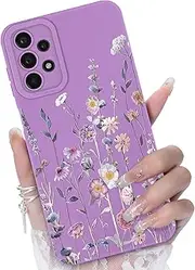 [CASBST] for Samsung Galaxy A23 5G/4G Phone Case, Fashion Flower Pattern Design Girls Women Liquid Silicone Cover, Slim Shockproof and Scratch-Resistant Soft Case for Samsung A23 - Purple