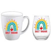 2pc Best Teacher 400ml Coffee/Tea Mug & Stemless Wine Glass Tumbler Cup Set WHT