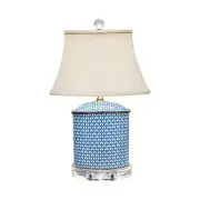 Beautiful Blue and White Porcelain Oval Vase Patterned Table Lamp 19.5"