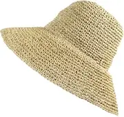 [Generic] Women's Sun Hat Summer Beach Cap Wide Brim Handmade Foldable UPF 50 Crochet Travel Bucket Hat