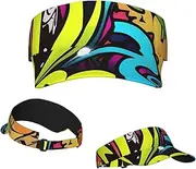 [RLDOBOFE] Sun Visor Hat Adjustable Empty Top Baseball Cap Graffiti Drawing Sun Hats for Women Men Sunscreen Visor Caps Summer Beach Sports Hats Black, Black, One Size