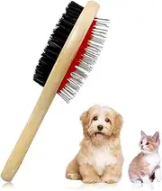 Dog Brush Double Sided Wooden Dog Brushes for Grooming Messaging & Cleaning 2 in 1 Pin & Bristle Soft Pet Hair Brush for Dogs & Cat Long or Short Haired