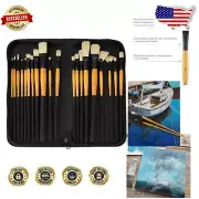 Professional Artist Brush Set - 20 Synthetic Hog Bristle Brushes with Case
