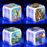 Super Mario Bros Figures 7 Color Changing Night Light Alarm Clock Kids Toy Gift