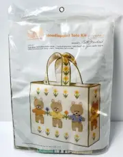 Vintage Needlepoint Tote Bag Kit 70s Columbia Minerva Bears Plastic Canvas #8294